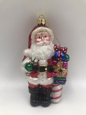 BK Glass Santa Claus  Holding A Candy Cane Christmas Ornament