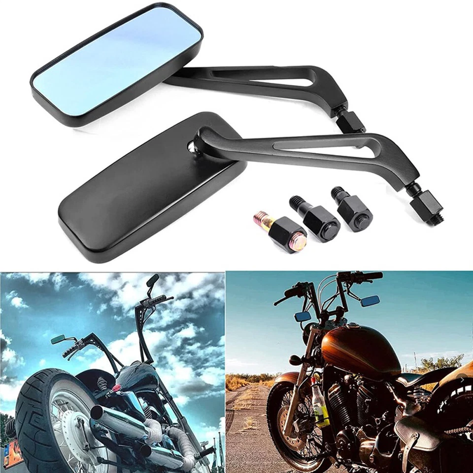 Motorcycle Rectangle Mirrors For Harley Touring Cruiser Bobber Chopper Softail - Image 2 of 4
