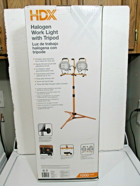 HDX Twin Head 1000-watt Halogen Tripod Work Light 637449 for sale ...