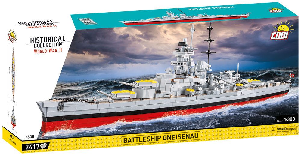COBI Schlachtschiff Gneisenau, 2.417 Teile, Maßstab 1:300, Schiffmodell | Bedruckt (Pad Printed), bewegliche Geschütztürme, Propeller und Ruder, Sockel, Beschriftung, EU-gefertigte Bauteile, ab 10+ - Bild 3