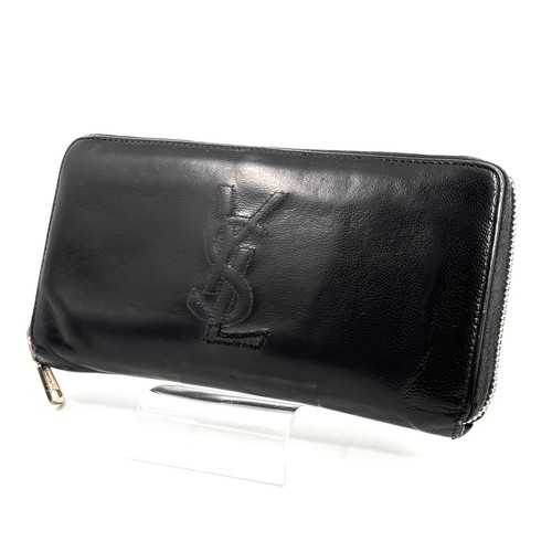 Cartera de cuero Yves Saint Laurent cremallera redonda logotipo YSL negra de Japón - Imagen 2 de 18