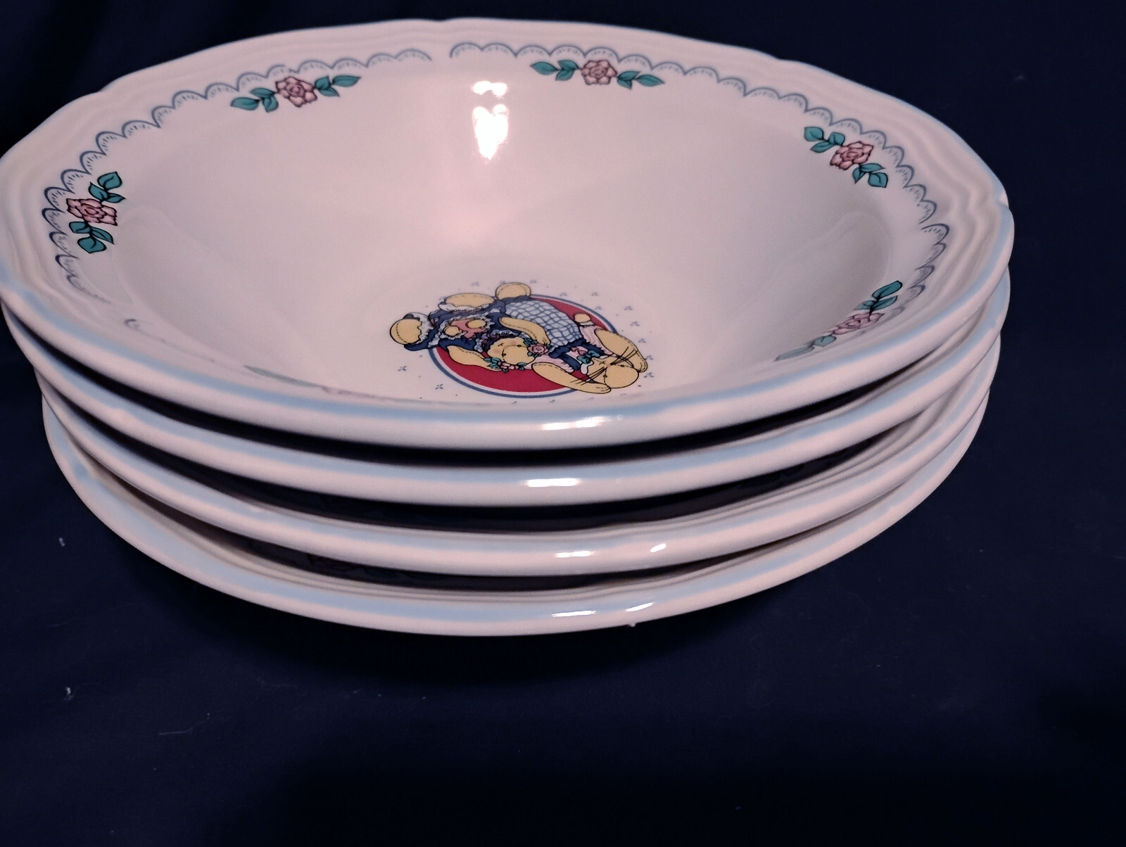 Set Of 4  Tabletops Unlimited Country Bunny Rabbit Soup Cereal Bowls