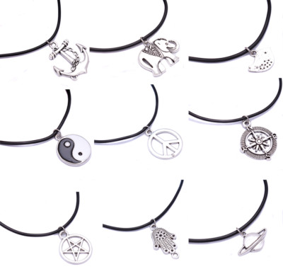 Leder Kordel Halskette versilbert Charm Halskette Anhänger Hippie für Frauen Männer