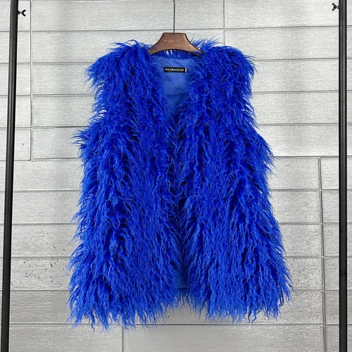 Mujeres Talla Grande Imitación Lana Piel Largo Imitación Skeep Piel Invierno Chaleco Cálido - Imagen 15 de 43