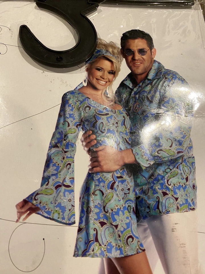 60's-70's "Go Go" Costume Large 2Pc Blue Paisley Print, Adult Dress & Headscarf - Image 4 of 4