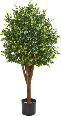 UV Resistant 4' Eucalyptus Silk Tree for Indoor/Outdoor Decor - Green
