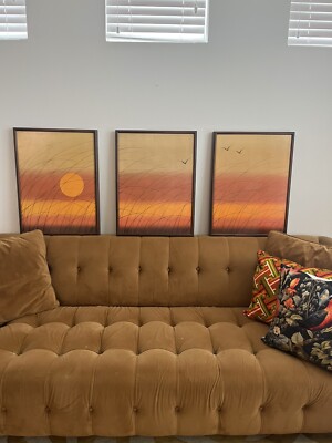 Rare Mid-Century 1970s Wall Art Painting Lithograph Beach Grass Joanne Smith VTG