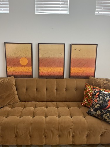 Rare Mid-Century 1970s Wall Art Painting Lithograph Beach Grass Joanne Smith VTG
