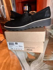 CLARK'S COLLECTION SHARON DOLLY BLACK SUEDE SLIP ON LOAFER 8W NEW IN BOX