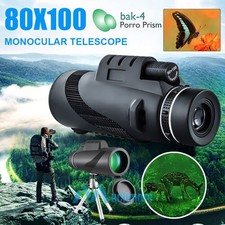 Waterproof HD Monocular Telescope 80X100 Zoom Low Light Night Vision Tripod Clip