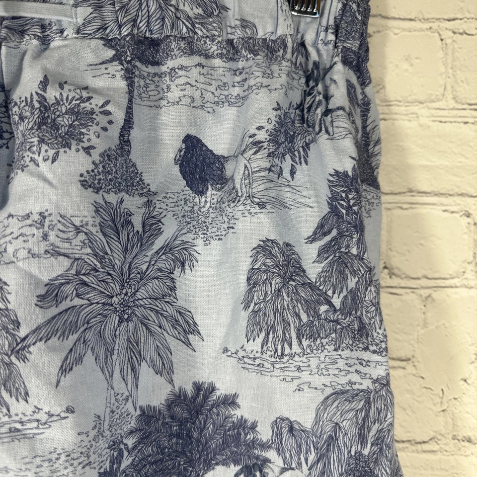 Pantalones Cortos Johnny Was Mezcla de Lino Pequeño Azul Estampado Elefante Amichi Bolsa de Papel W81422-4 Foto 3 de 4