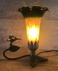 Vintage Hummingbird Nigh Light Table Lamp French Country Slag Glass-Works GREAT!