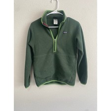 Patagonia Synchilla Fleece Pullover Boy Large 12 Green Excellent QuarterZip Mock
