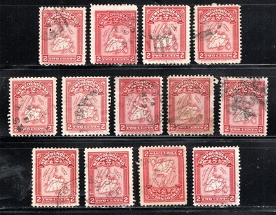 Newfoundland Stamp Scott #86, 2c, Map of Newfoundland, Lot of 13, SCV$45.50