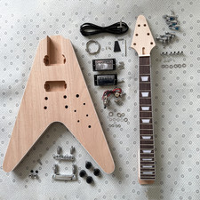 DIY Flying V Electric Guitar Kit set neck solid CR part mahogany body maple neck