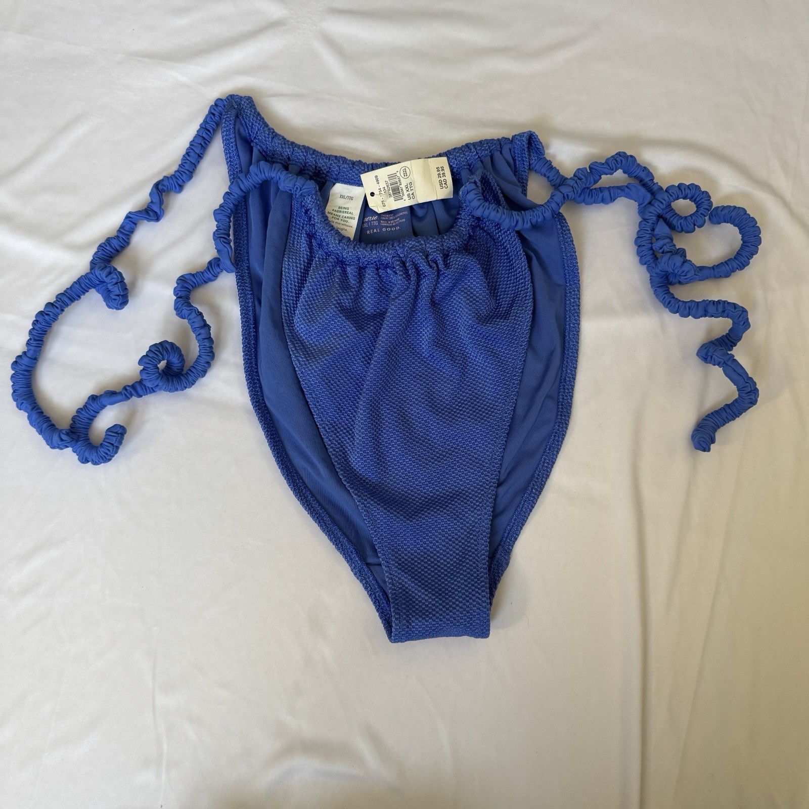 Aerie Real Good Blue Textured Cheekiest Side Tie Bikini Bottom XXL NWT