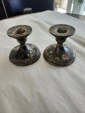 Pair of Vintage Cement Weighted Sterling Candlesticks For Scrap 446 Grams