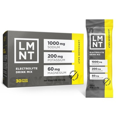 LMNT Zero Sugar Electrolytes - Lemonade Salt | Drink Mix | 30 Count, Yellow