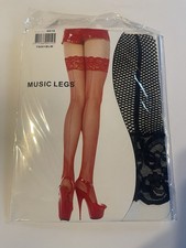 Music Legs Black Fishnet Lace Top Fishnet Thigh-Highs 100 Nylon One Size