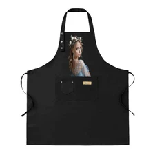 Kitchen 2 Pack Bib Apron  Adjustable Black Apron with Floral Design Front Pocket