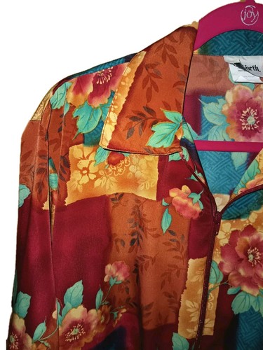 Vtg Y2K 90s M Colorful Floral Boho Long Sleeve Windbreaker Zip Up Bomber Jacket - Picture 3 of 13