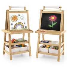 Kids Art Easel Double Sided Chalkboard Magnetic Whiteboard w/ Storage Tray Pink