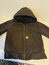 Boys Vtg Duck Active Brown Carhart Jacket Med 10-12 Quilted Inside