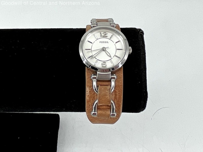 Fossil ES3854 Georgia Silver Tone Sand Leather Watch
