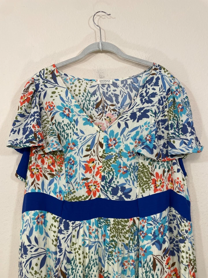 Maxi Vestido Kiyonna Mujer 3X Mediterranean Breeze Boho Azul 51" Largo Bolsillo Rayón Foto 2 de 4