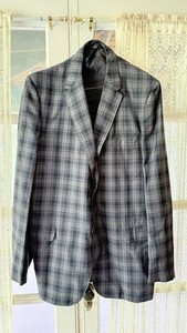 Vintage Stanley Blacker Plaid Sport Coat Blazer Grey Blue 2-Btn - Fits ~40R/41R