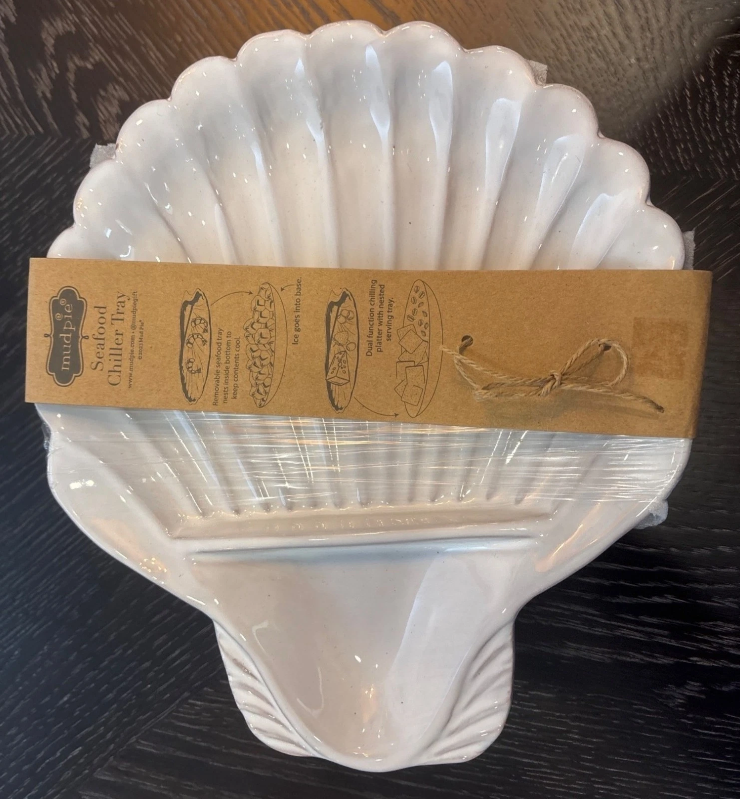 Mud Pie Seafood Chiller Tray Dual Function White Ceramic Serving Platter Nested