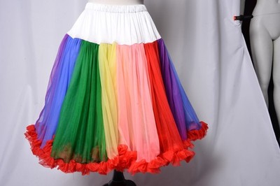 UNIQUE VINTAGE 1950 S  RAINBOW STRIPE RUFFLED PETTICOAT CRINOLINE   REG & PLUS
