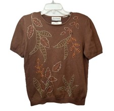 Vintage Alfred Dunner Women  s Floral Embroidered Sweater Size SP Sequin