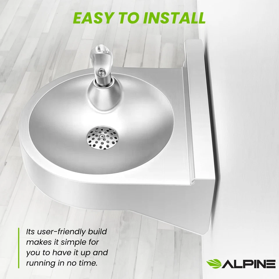 Fuente de agua potable Alpine montada en la pared - Estación de hidratación comercial Foto 4 de 4