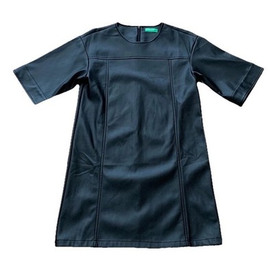 United Colors Of Benetton Faux Leather Dress Small Black 1/2 Sleeve