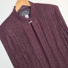 Alex Evenings Shimmer Glittery Evening Jacket Wine Purple Sz 16W