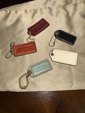 Coach Leather White Plum Black Lot Of 5 Hang Tags Leather Chain