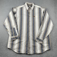 Vtg Carhartt Men  s Large Long Sleeve Button Up Shirt Made In USA Stripes White