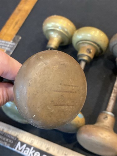 10 Vintage massive Messing Türklinken Lot antike Beschläge mit 5 Stahlspindeln geborgen - Bild 16 von 24