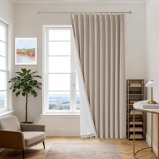 60 Inch Extra Wide Sand Pinch Pleated Full Blackout Curtains Linen Blended Room