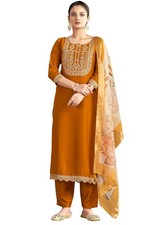 Women's Solid Chinon Embroidered Kurta and Pant with Dupatta Set