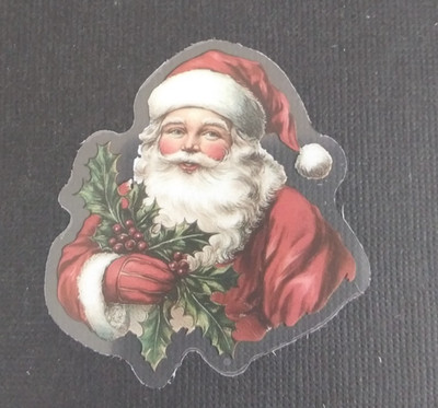 Santa Claus Holding Holly Berries Transparent Christmas Sticker 2.5'' x 2.18'' (E)