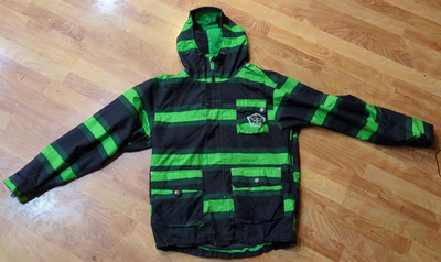 Sessions Mens Green Striped Jacket Summit Series Recco Avalanche Hood Pockets M
