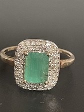 Mint Green Zambian Emerald & Diamond Double Halo 9 K Yellow Gold Ring Size S