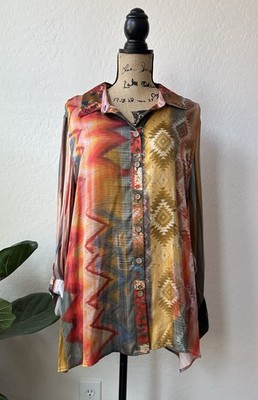 NWT John Mark Spice Multi Print Button Front Blouse 0X