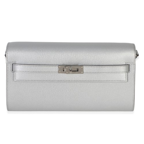 Hermès Argent Metallic Chevre Chamkilight Kelly Wallet To Go PHW