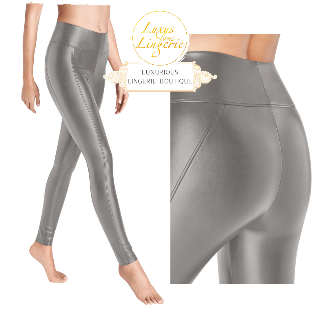 Edie Forming Leggings By Wolford 34 XS Midgrey Gray Faux Leather Shaping Pants