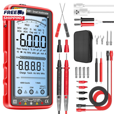 Digital Multimeter Tester Auto-Ranging TRMS 6000 Counts Voltmeter Smart Recharge