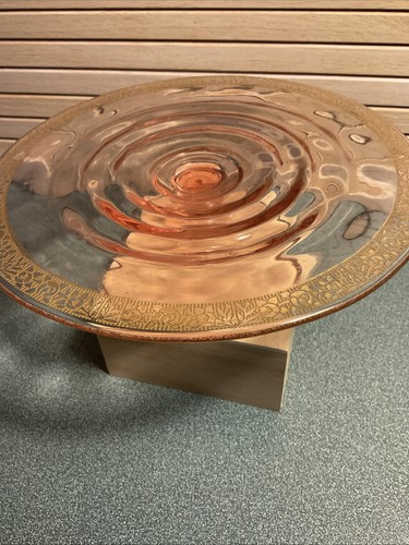 Porta torte vintage in vetro rosa rifinito in oro - Foto 5 di 5
