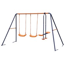 JungleA Double Swing Set with 2 Swing Seats with 1 Seesaw Play Set, Metal